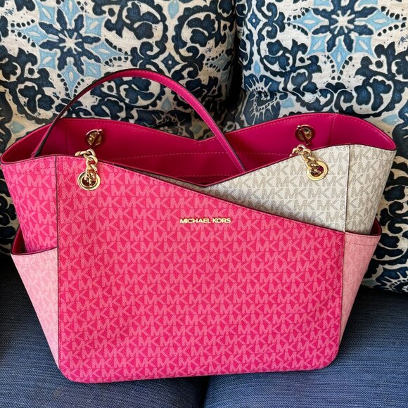 MICHAEL KORS NWOT Jet Set Large Color-Block Logo Shoulder Bag. - Picture 1 of 6